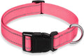 Reflective Dog Collar with Buckle Adjustable Safety Nylon Collars for Small Medium Large Dogs, Light Pink XS