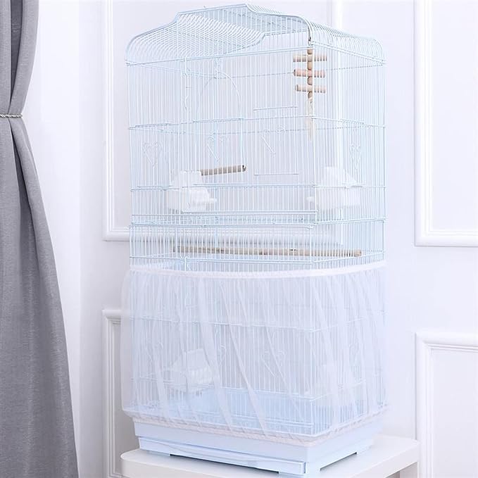 ZARSIO Birdcages Mesh Net Skirt Cover Reusable Stretchy Bird Cage Seed Catcher 35CM (White)