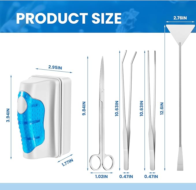 Tiangrid Aquarium Fish Tank Cleaning Tool Kit Include 4 Pcs Long Aquascape Tools Kit 1 Pcs Magnetic Glass Cleaner Brush 5 in 1 Fish Tank Gravel Cleaner and Siphon Vacuum for Terrarium Fish Tank Set