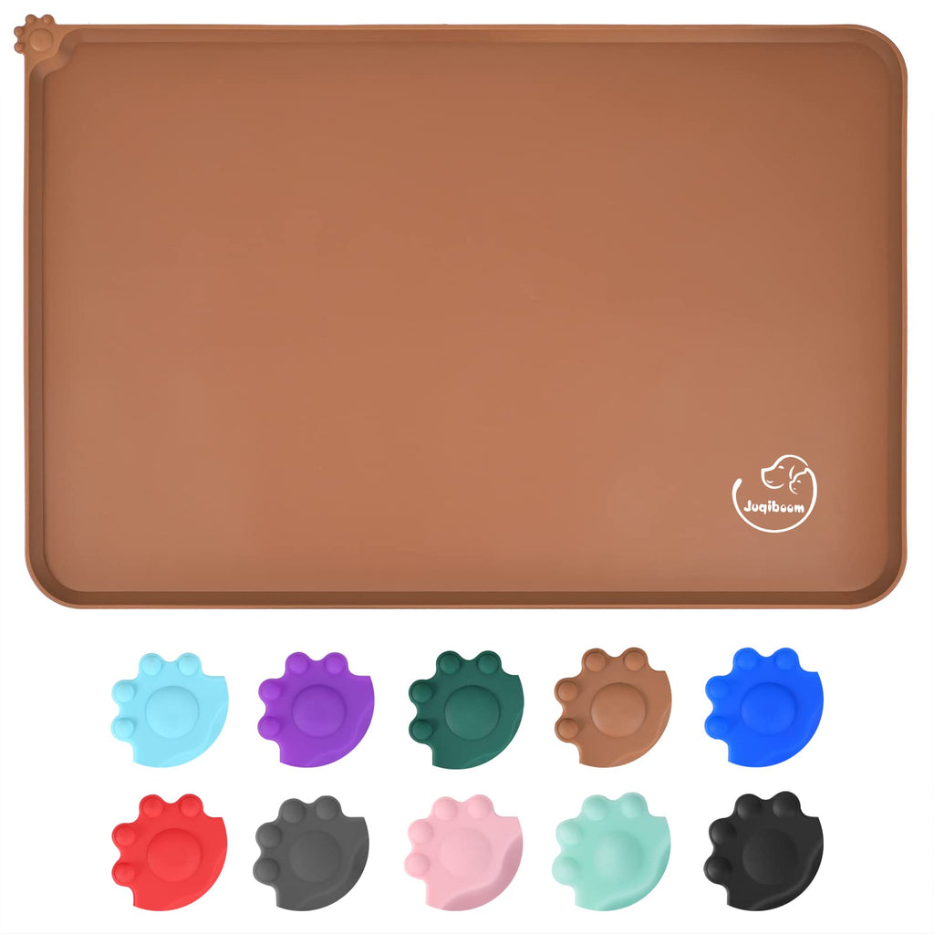 Juqiboom Silicone Waterproof Dog Cat Pet Feeding Mats, Non Slip, Easy Clean Pet Dog Cat Bowl Mats Placemat (24" x 16") Brown