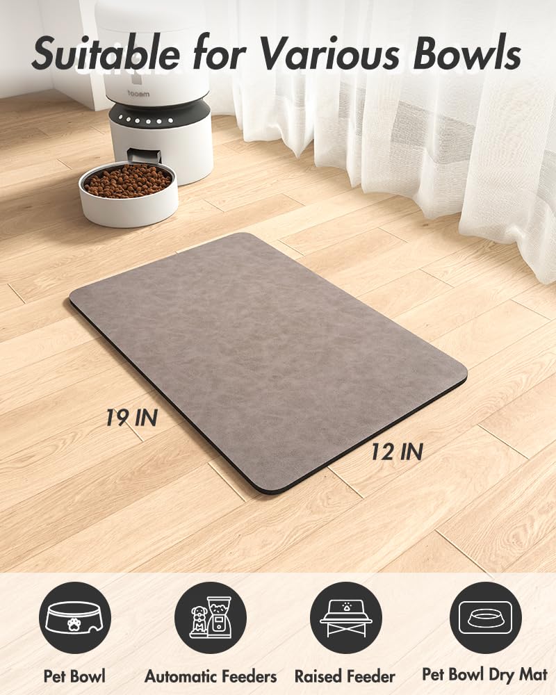 MontVoo-Absorbent Pet Feeding Mat-No Stains Pet Mat for Food and Water Bowl-Quick Dry Cat & Dog Food Mat Water Dispenser Mat-Pet Supplies Mat-Dog Water Bowl Mat for Messy Drinker,（Brown,12"x19"）