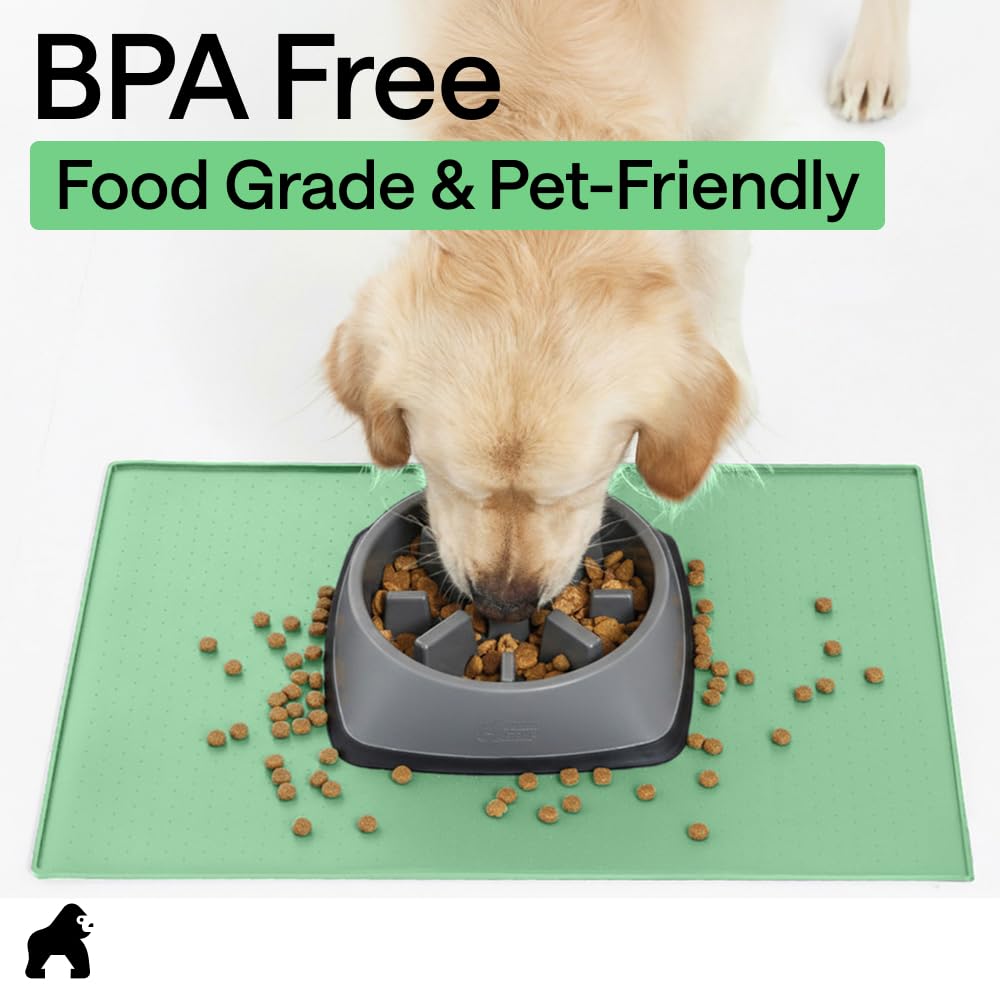 GORILLA GRIP 100% Waterproof Raised Edge BPA Free Silicone Pet Feeding Mat, Dog Cat Food Mats Contain Spills Protects Floors, Placemats for Cats and Dogs Water Bowl, Pets Accessories 32x24 Mint