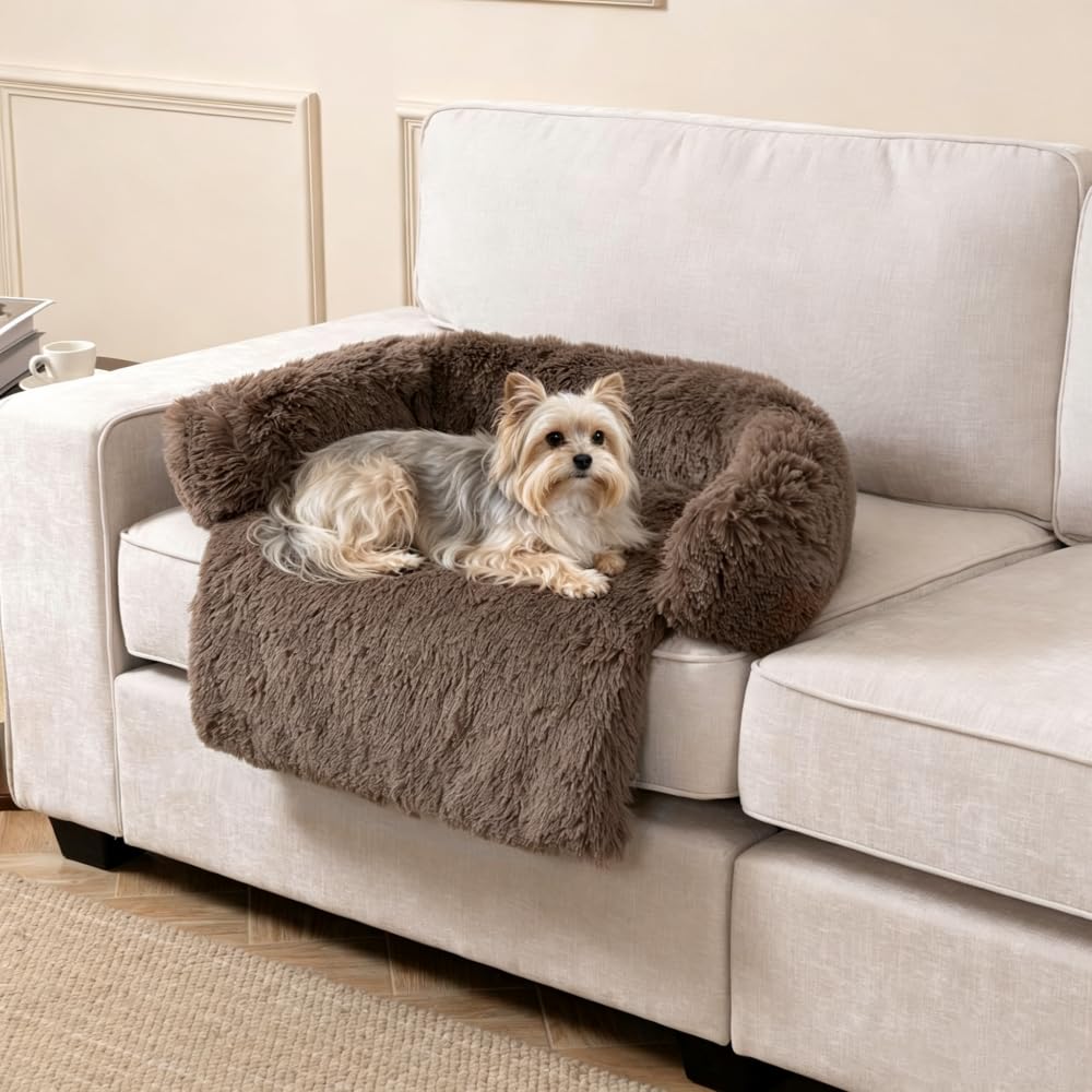 Tinaco Calming Dogs/Cats Bed Mats, Dog Pad Washable Removable Couch Cover, Plush Long Fur Mat for Pets, Waterproof, Perfect for Small, Medium and Large Dogs and Cats (Desert Brown, 45"x37"x 6.0")