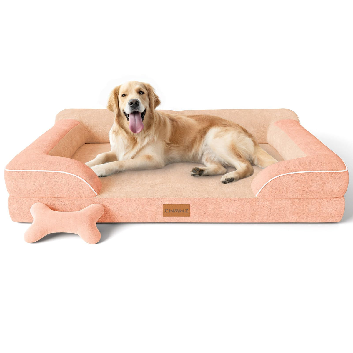 CWAWZ Extra Large Dog Bed, Orthopedic Dog Beds with Cooling Gel Memory Foam, Waterproof XL Pet Bed with Removable Washable Cover, 42" Pet Sofa Couch Dutch Velvet with Bone Toy, Brown