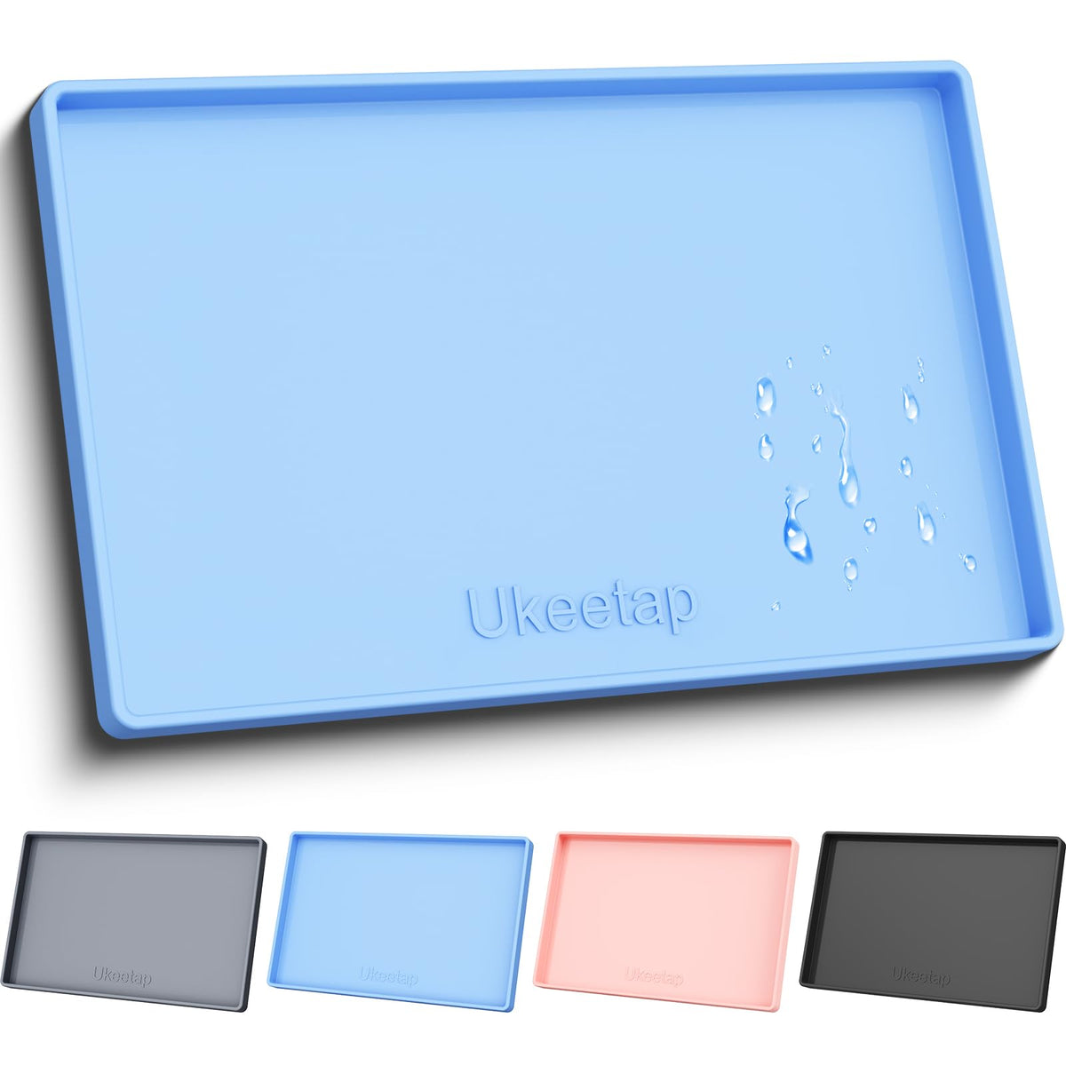 19" x 12" Extra Thick Silicone Mat Waterproof with Raised Edge, Blue