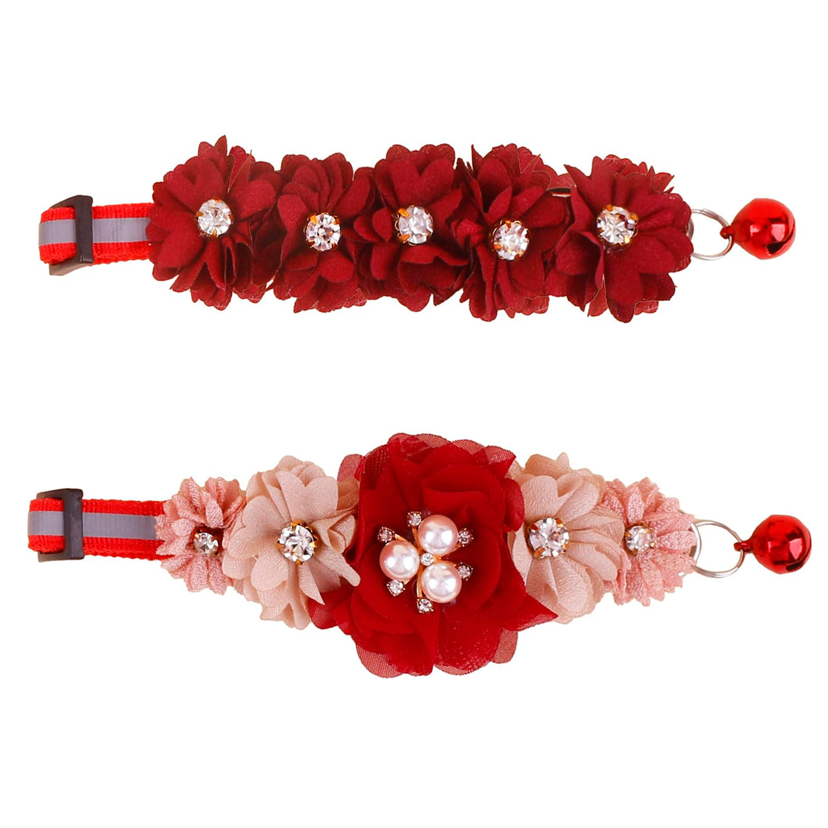 2 Pack Cat Collar Pink Floral with Bell and Removable Flower Bowtie Breakaway Adjustable Cat Collar for Girl Kitten Puppy Small Cats Dogs Daily Decoration (XQ102-3)