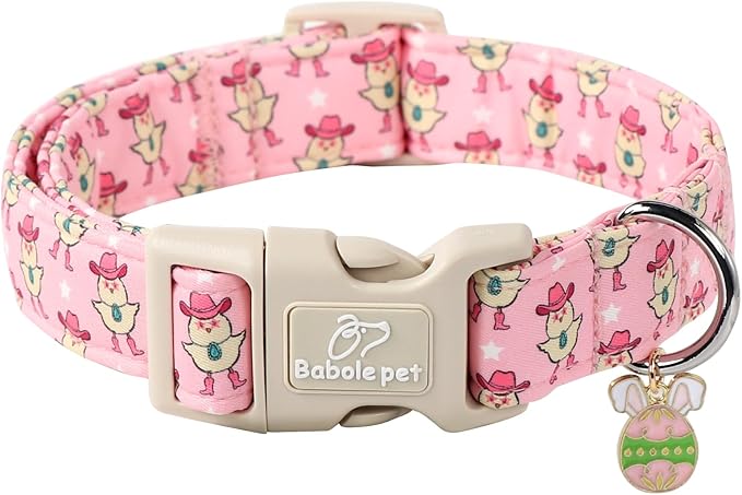 Easter Dog Collar for Medium Dogs - Cowgirl Chick Easter Collars for Dogs, Pink Girl Dog Collar, Adjustable Spring Holiday Pet Collars with Quick Release Buckle M