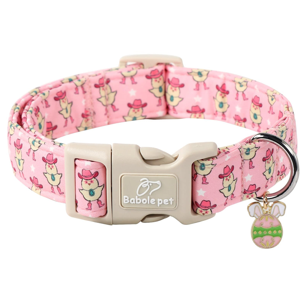 Babole Pet Easter Dog Collar for Small Dogs - Cowgirl Chick Easter Collars for Dogs, Pink Girl Dog Collar, Adjustable Spring Holiday Pet Collars with Quick Release Buckle S