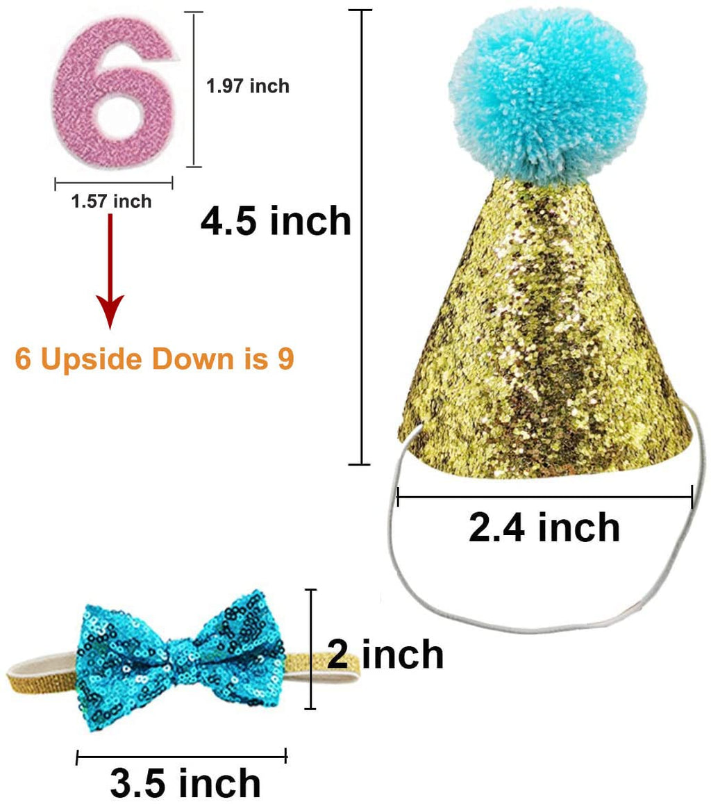 Christmas Pet Party Jazz Hat and Blingbling Bow Tie Breakaway Collar Set, Adjustable Headband for Kitten Puppy Small Dogs Cats (Light Blue+Number)