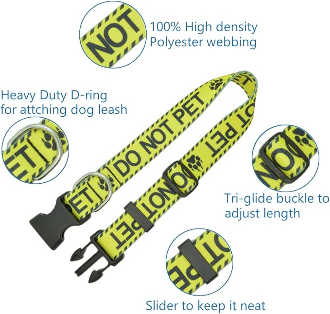 DWOOFG Dog Collar for DO NOT PET, Sturdy Durable with Buckle, Yellow Dog Collars for Small Medium Large Dogs, Premium Adjustable Polyester Pet Collar