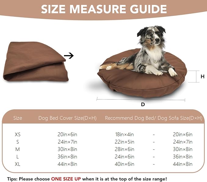 Dog Bed Cover Waterproof Replacement Machine Washable Covers for Dog Bed Heavy Duty Scratch Resistant Mattress Protector Pet Bed Round 20x20 Inch Cover Only Brown