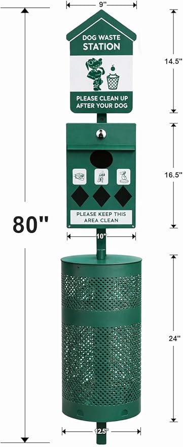 IMPACTHOR Dog Waste Station Outdoor Pet Waste Station- Desing With 4 Holes And 800 Dog Poop Bags, 50 Waste Can Liners, 3 Poop Bag Holders & 2 Set Of Keys, For Commercial Use, Parks, Condos & HOA
