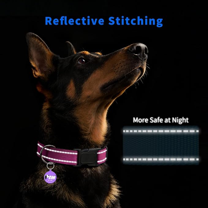 PawDuct Reflective Dog Collar for Large Dogs with Dog Tags Personalized & Quick Release Buckle, Adjustable and Comfortable Nylon Pet Collar, Hot Pink