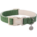 DOGWONG Cotton Hemp Dog Collar, Heavy-Duty Green Dog Collar Adjustable Soft Natural Fabric Pet Dog Collar Cute Wedding Puppy Necklace for Small Medium Large Dogs
