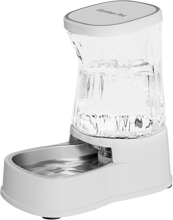 Automatic Pets Gravity Feeder and Water Dispenser Set with Stainless Steel Bowl, 1Gallon x 2 Stable Dog Food Feeder and Waterer, 100% BPA-Free for Small&Medium Dogs, Cats