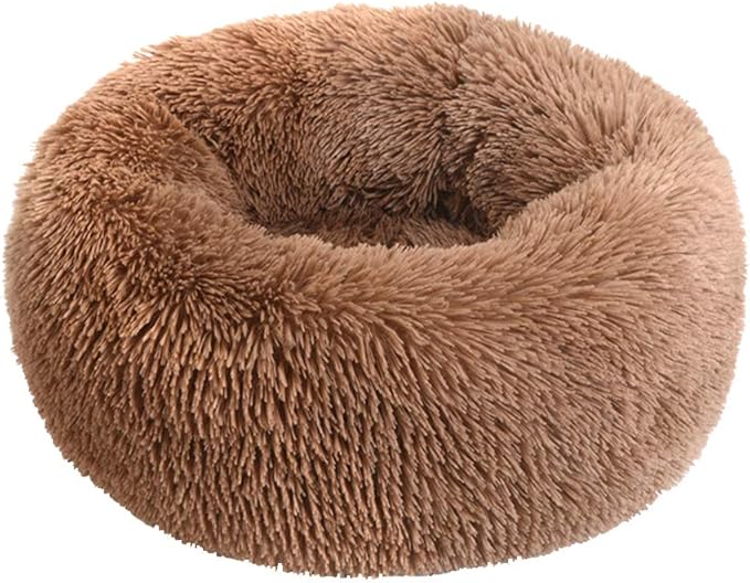 Plush Calming Donut Dog Bed for Small to Medium Dogs, 28 Inch Round Pet Bed