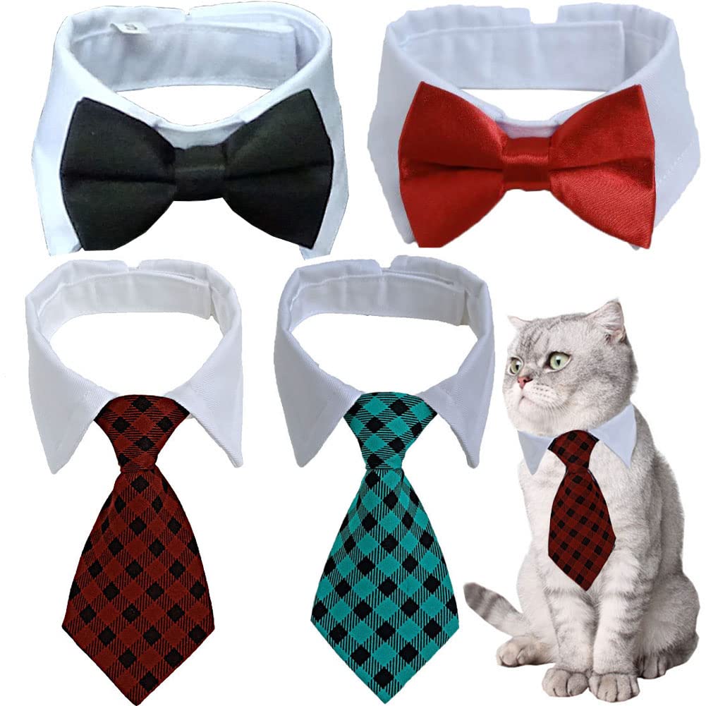8 Pieces Pets Dog Cat Bowtie Pet Sunglasses Pet Costume Adjustable Formal Necktie Collar for Cats Small Dogs Puppy Grooming Accessories (Black/red + Glasses)