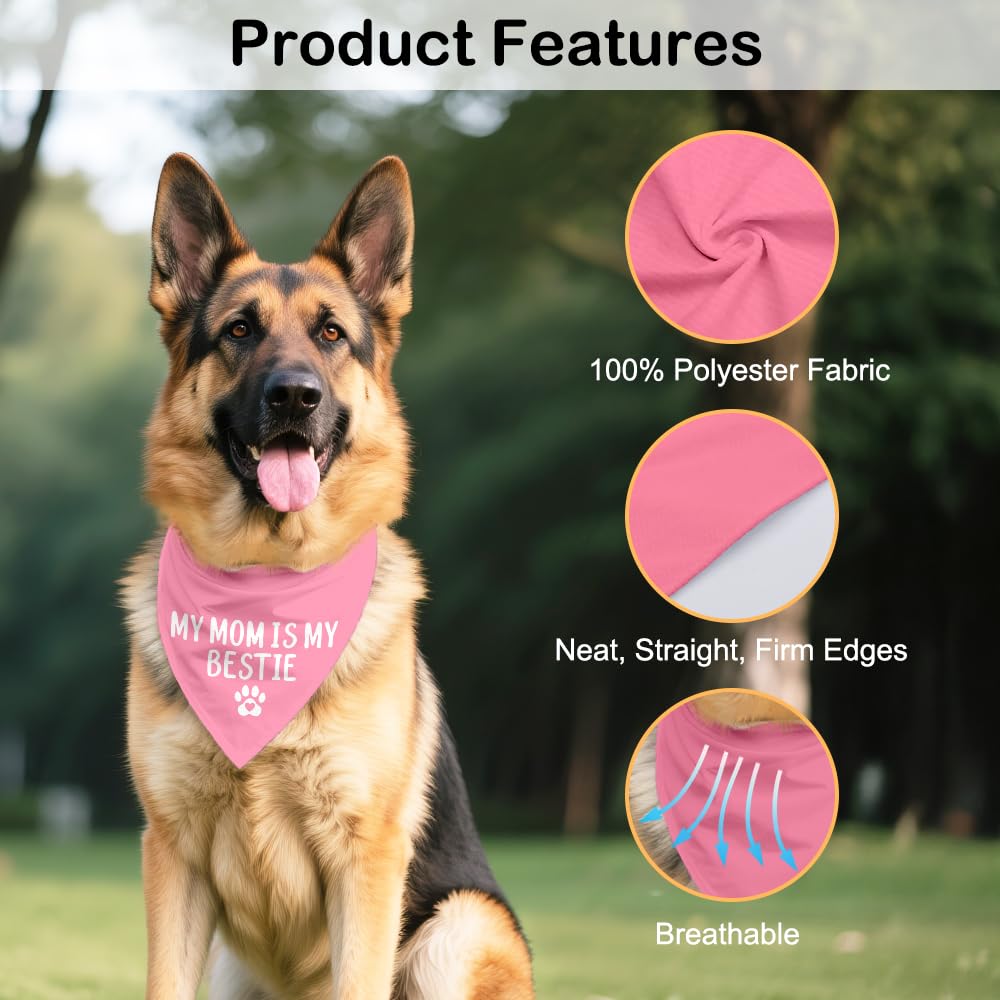 ZBBFSCSB My Mom is My Bestie Pink Dog Bandana, Funny Pet Bandana Adjustable Scarf Triangle, Photo Prop Accessory Decor for Mom's Day, Thanksgiving Gifts for Puppy Mom Petlover Aunty Sister