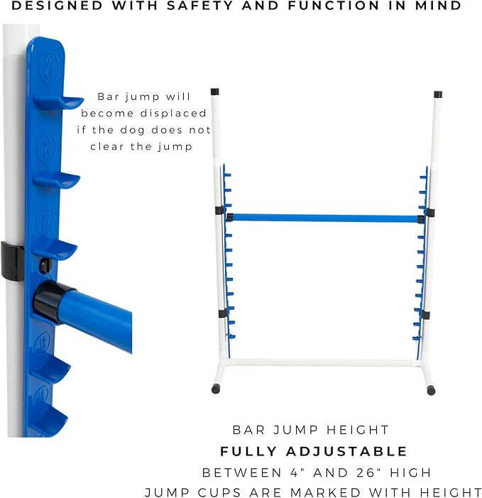 Better Sporting Dogs 4 Pack Adjustable Dog Agility Bar Jumps w/Cup Strips | Competition-Style Jump Cups for Height Class & Safe Displacement