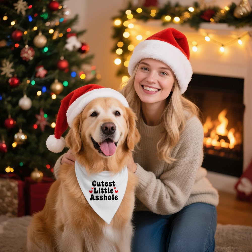 ZBBFSCSB Cutest Little Asshole White Dog Bandana, Cute Soft Pet Scarf Decor, Funny Pet Bandanas Accessories for Outdoor Camping Playtime, Birthday Thanksgiving Gifts for Pet Lover Dog Mom Dad
