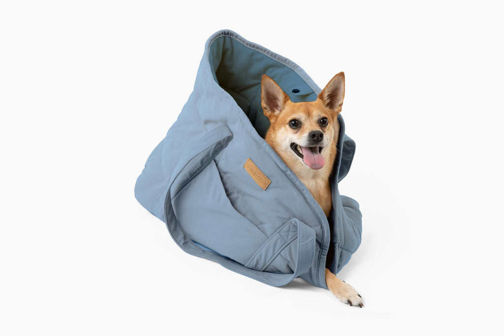 NoblePup Plush Dog Purse Carrier for Small Dogs, Soft Dog Tote Bag with Safety Harness Clip, Cozy Pet Carrier for Dogs Under 15 lbs, Comfortable Dog Shoulder Carrier for Travel, Light Blue