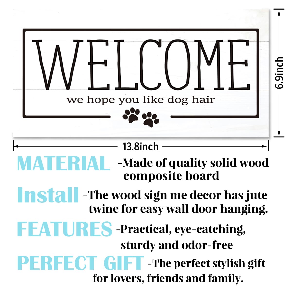 Welcome Sign for Front Door, Welcome Decor Wooden Hanging Sign for Dog Lover, We Hope You Like Dogs Hair, Rustic Funny Wooden Outdoor Front Door Hanging Decoration 13.8X6.9 inches
