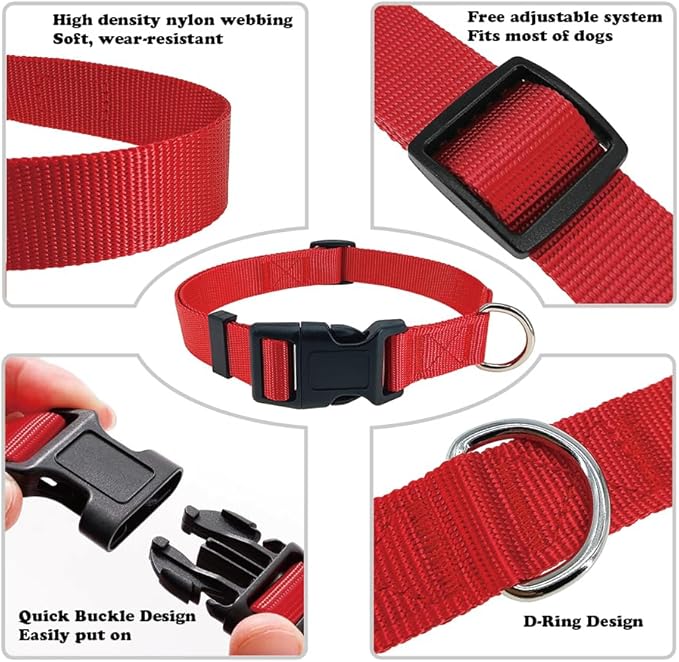 PENSEEPET Red Dog Collar Basic Adjustable Dog Collars for Puppy Small Medium Large Dogs Girls with Breathable Quick Release Nylon Pet Collar