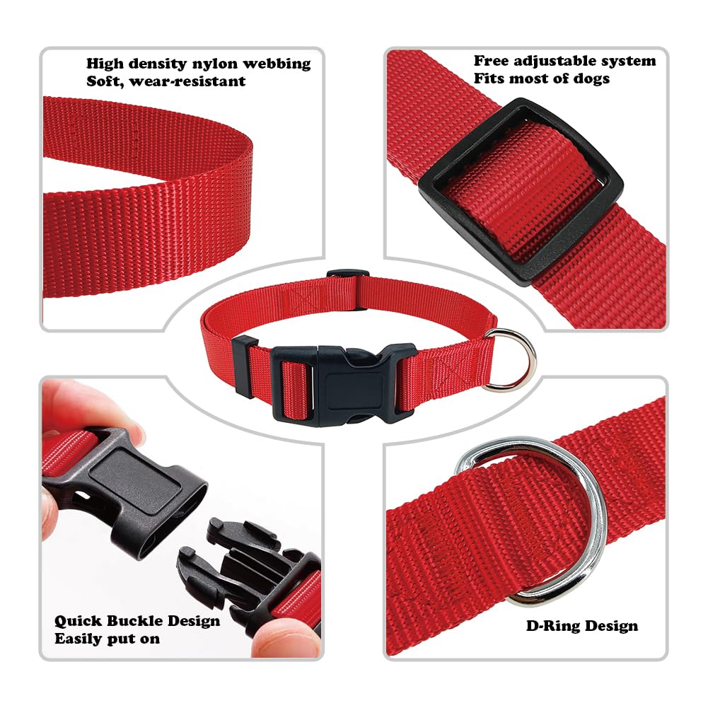 PenSeepet Basic Dog Collar, Adjustable Nylon for Small Dogs,Red