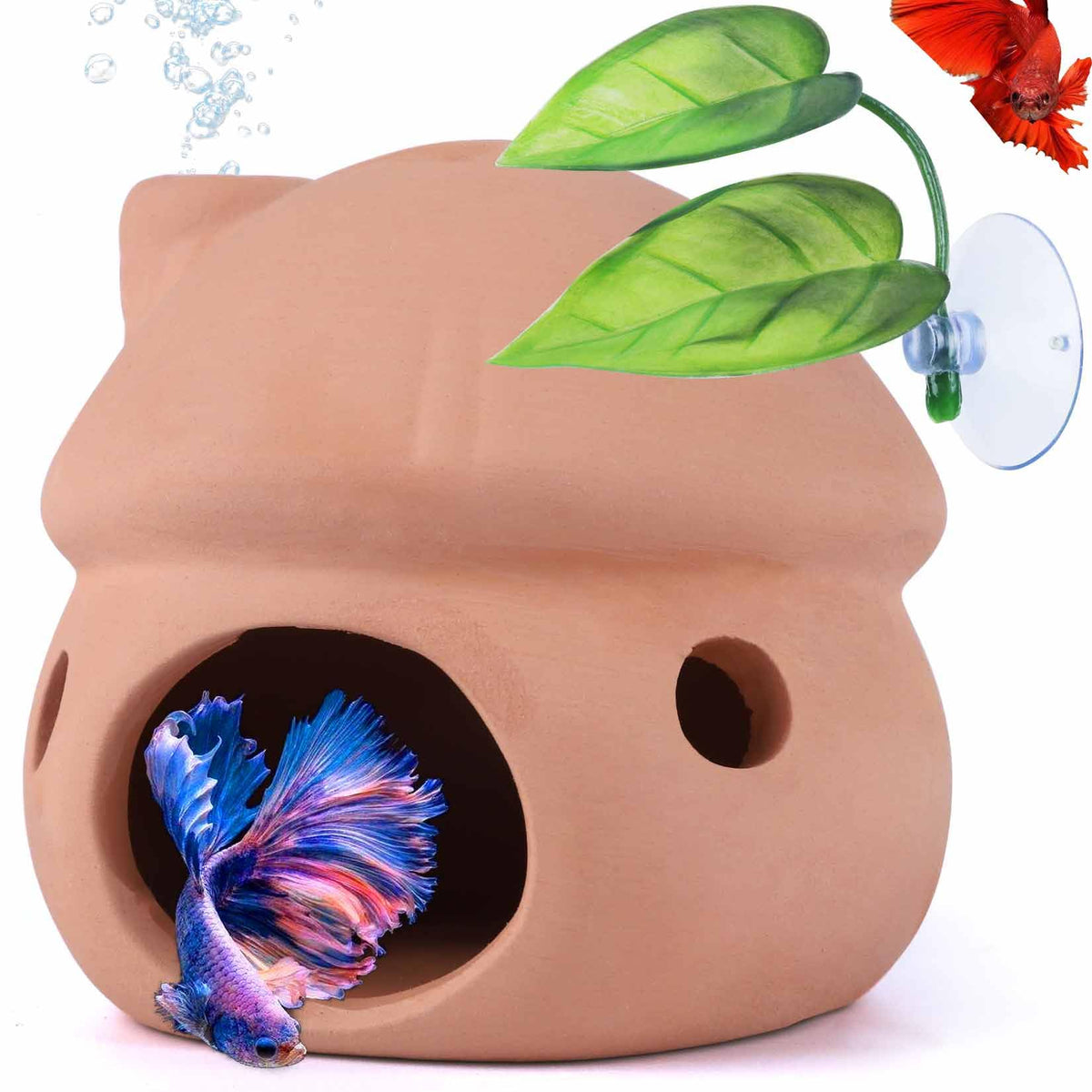 Betta Fish Tank Accessories,Pleco Caves for Aquarium,Fish Aquarium Decoration,Smalland Shrimp Breeding Cave Don't Contain Paint,Natural Ceramics Mushroom House