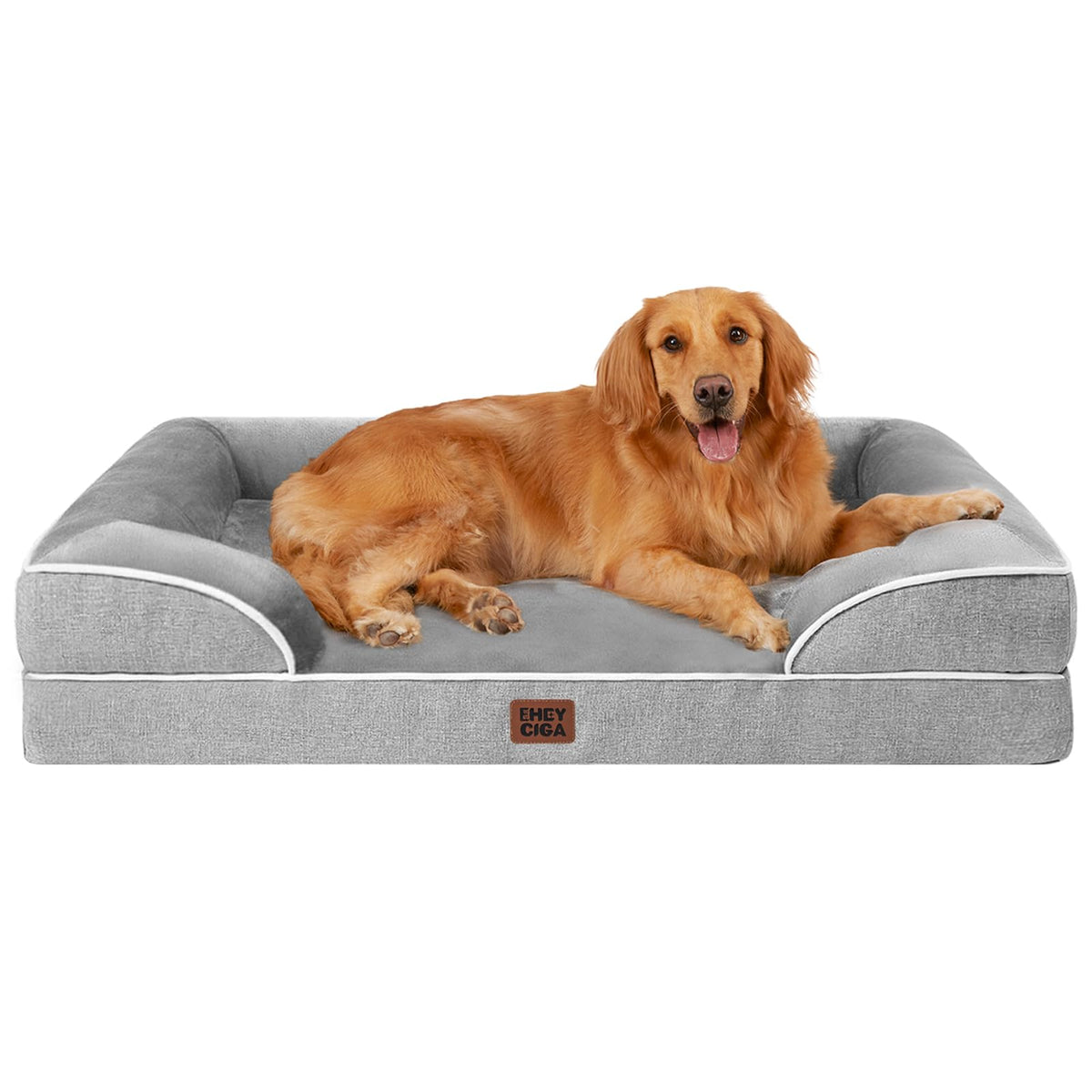 EHEYCIGA Orthopedic Dog Beds for Large Dogs, Waterproof Memory Foam Large Dog Bed with Sides, Non-Slip Bottom and Egg-Crate Foam Pet Couch Bed with Washable Removable Cover, Grey