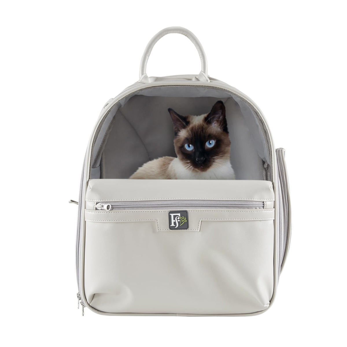 Friends Forever Cat Backpack, Dog Carrier for Small Dogs Travel Bag with Padded Straps, Removable Sherpa Mat, Fully Ventilated, Front Viewing Window, Grey