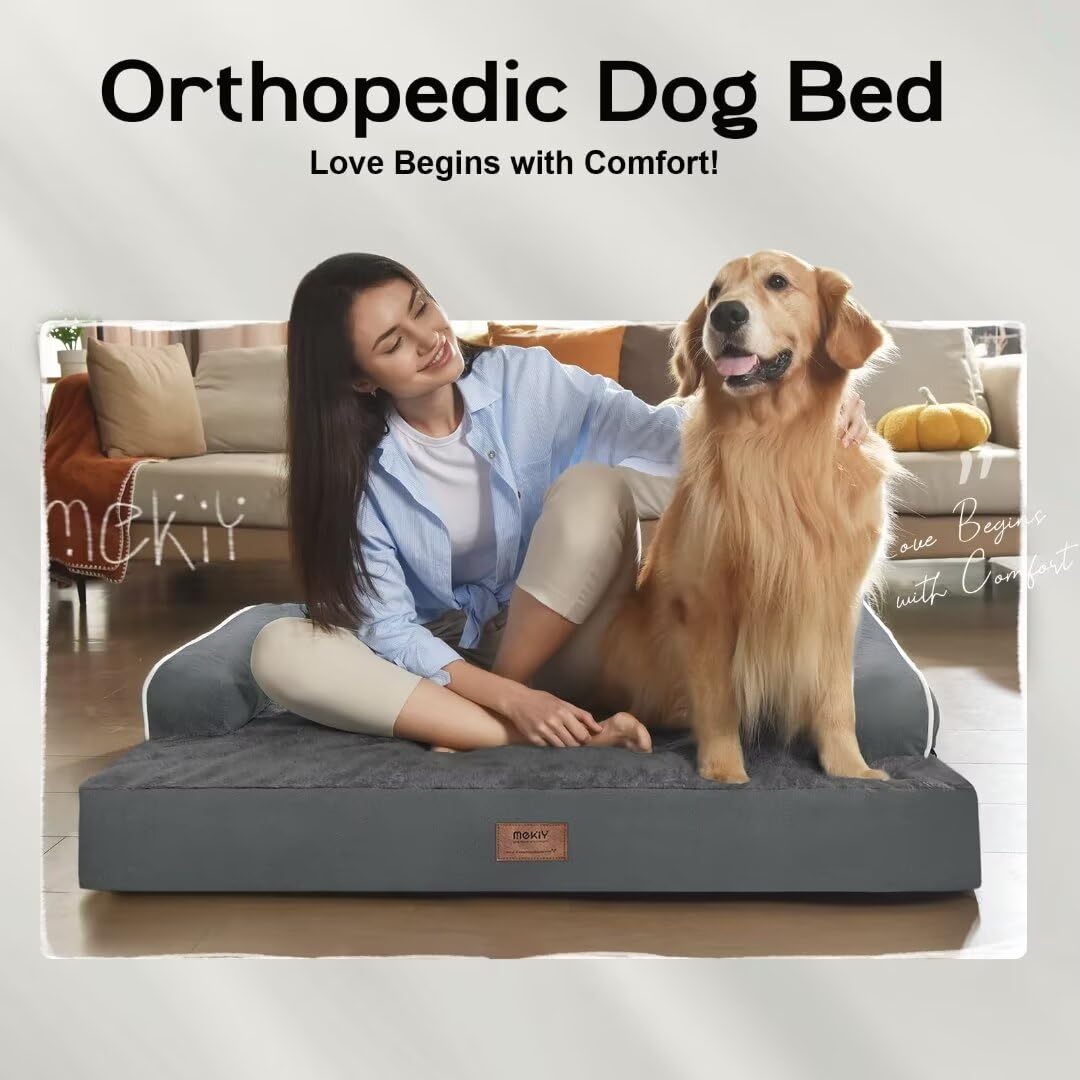 MEKIY Orthopedic XL Dog Bed with Bolster for Extra Large Size Dogs