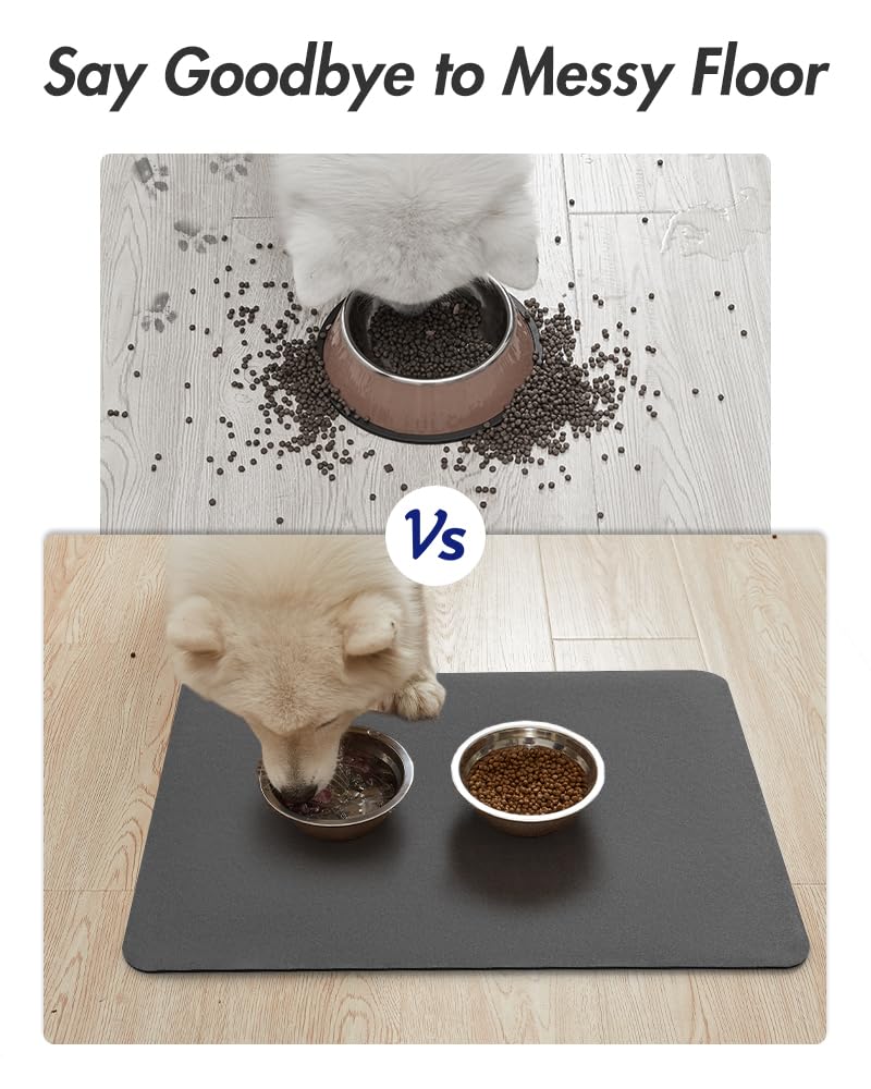 MontVoo-Absorbent Pet Feeding Mat-No Stains Pet Mat for Food and Water Bowl-Quick Dry Cat & Dog Food Mat Water Dispenser Mat-Pet Supplies Mat-Dog Water Bowl Mat for Messy Drinker,（Darkgrey,12"x19"）