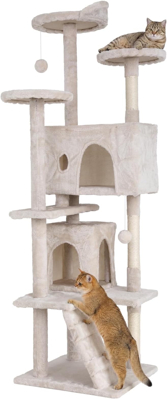 70in Cat Tree Cat Climbing Tower with Scratching Post, Cats House Perch Kitten Tree Condo Wood Playhouse, Pet Trees Tower for Indoor Cats