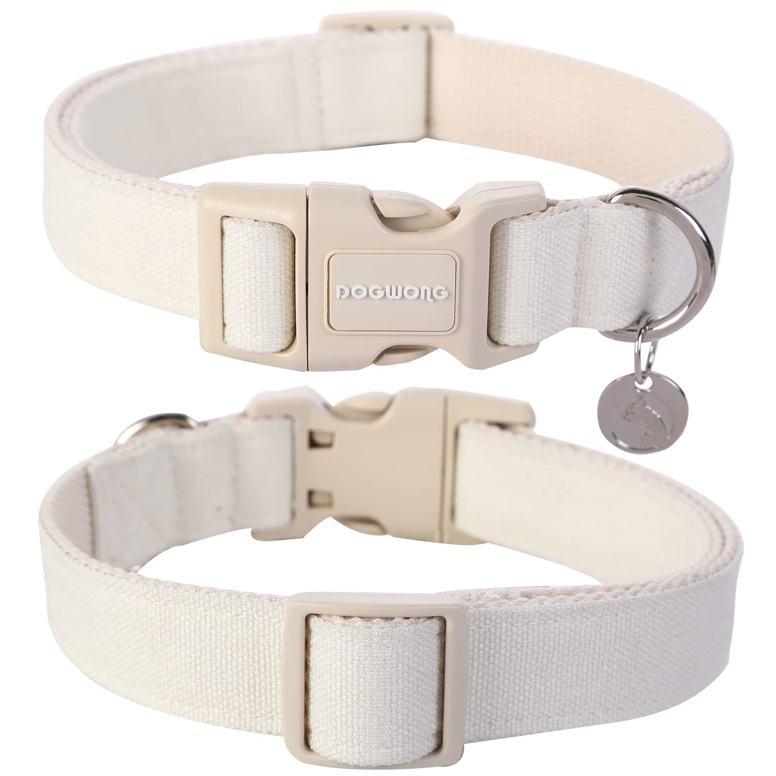 DOGWONG Cotton Hemp Dog Collar, Heavy-Duty White Dog Collar Adjustable Soft Natural Fabric Pet Dog Collar Cute Wedding Puppy Necklace for Small Medium Large Dogs
