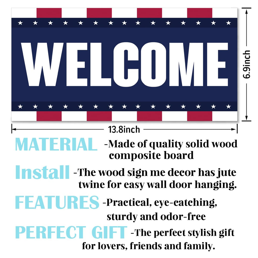 Welcome Sign for Front Door, Welcome Decor Wooden Hanging Sign, Patriotic American Theme Wall Hanging Decor, Funny Wooden Outdoor Front Door Decoration 13.8X6.9 inches