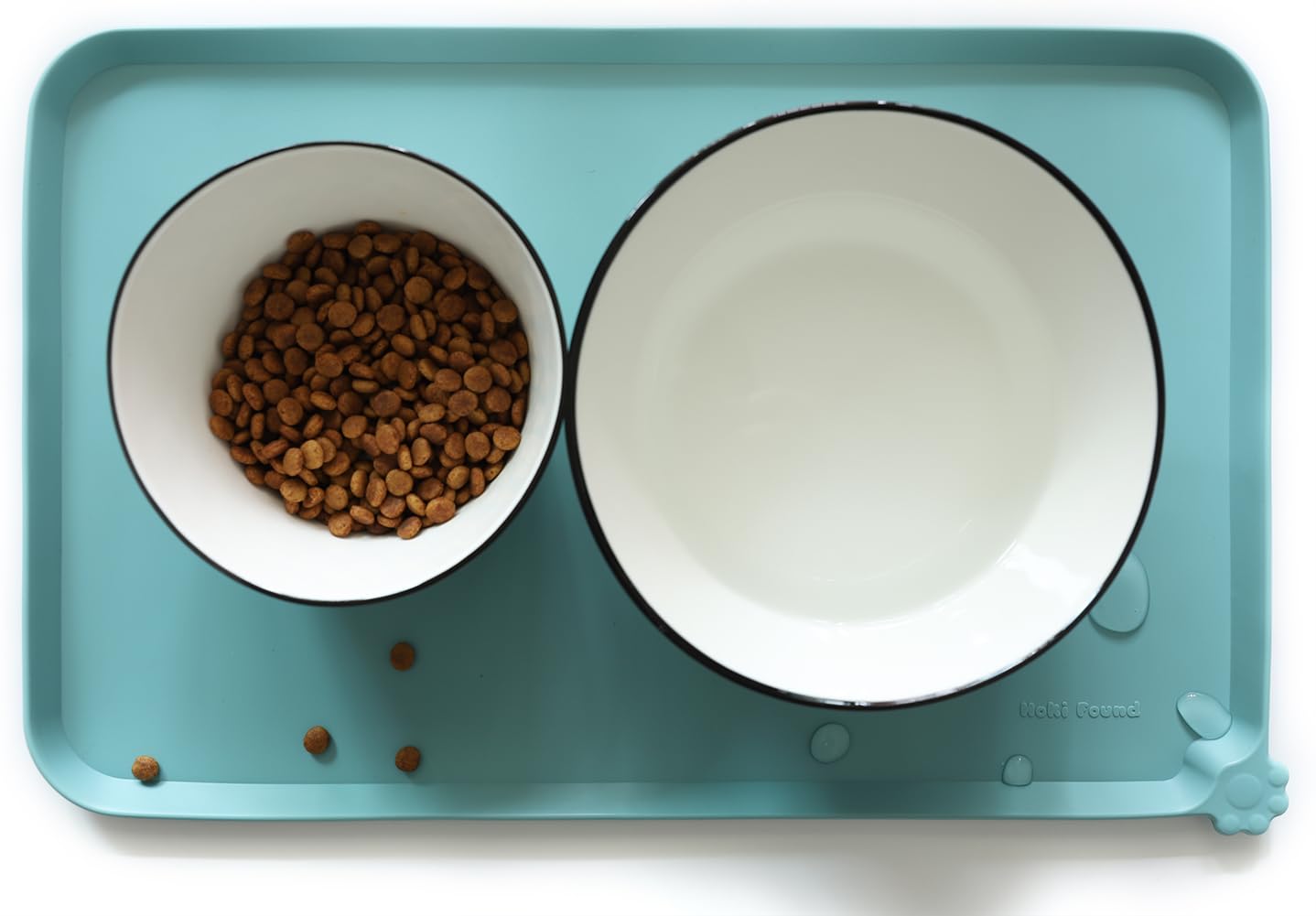 Hoki Found Silicone Non Slip Pet Food Mats - Dog Cat Bowl Placemats - Waterproof for Carpet - Light Turquoise