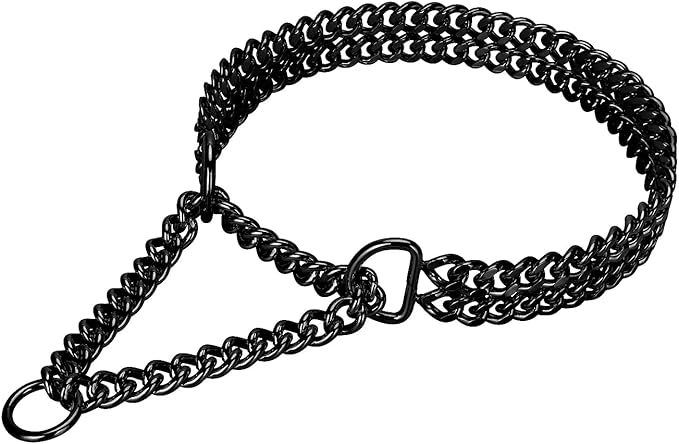 Black Dog Chain Collar Stainless Steel Black Dog Collar Adjustable Walking, Metal Cuban Link Dog Collar Chew Proof Double Row Chain Dog Collar for Large Small Medium Dogs