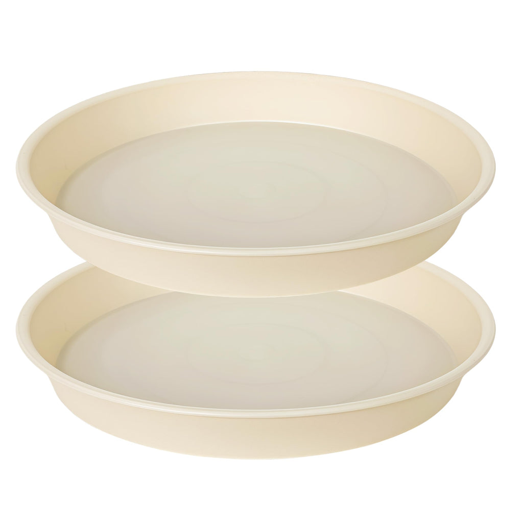 Bleuhome 2 Pack of 16 17 inch Plant Saucer (15 inch Base), 2.3" Depth, Plant Trays for Pots, Plastic Plant Saucers for Indoors, Bird Bath Bowls, Flower Pot Drip Trays for Planter (17", Beige)