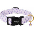 Astdogio Dog Collar for Medium Dogs, Spring Purple Dog Collars with Flowers Pattern, Adjustable Cotton Dog Collars, Cute Girl or Boy Dog Collar Ideal for Gifts,Pet Accessory