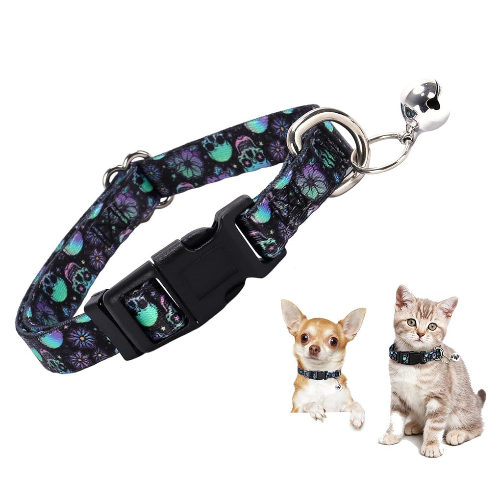 Dog Collar with Bell,Skull XS XXS Tiny Cat Kitten Collars Boys with Buckle