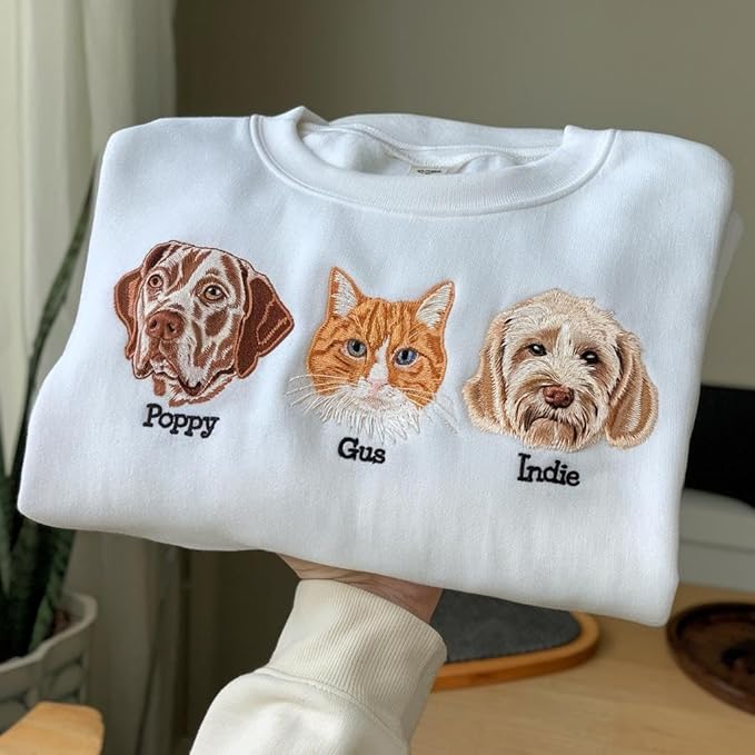 NAZENTI Custom Photo Pet Embroidered Sweatshirt, Custom Dog Face Embroidered Sweatshirt, Dog Mom Sweater,Cat Sweater