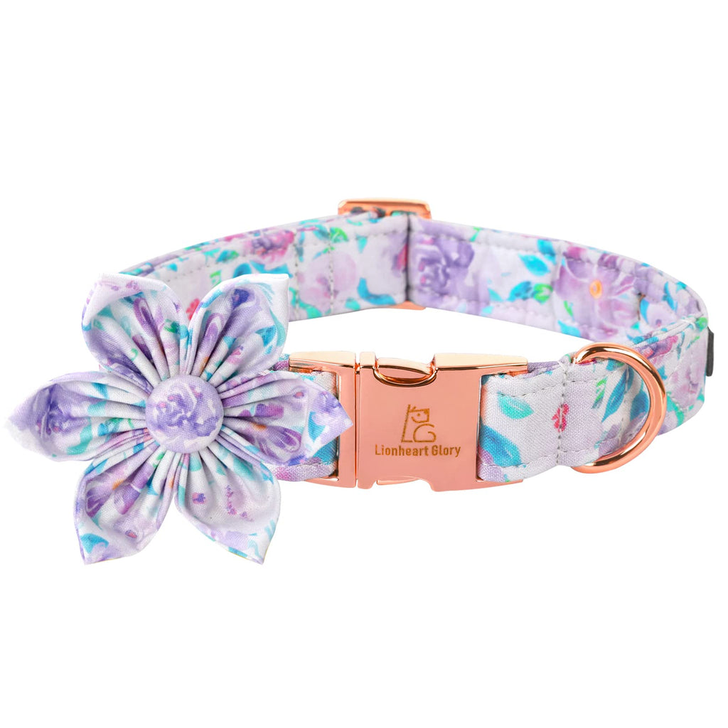 Lionheart Glory Dog Collar, Purple Dog Collar with Flower, Cute Floral Pattern Pet Collar Adjustable Dog Collar for Medium Dogs