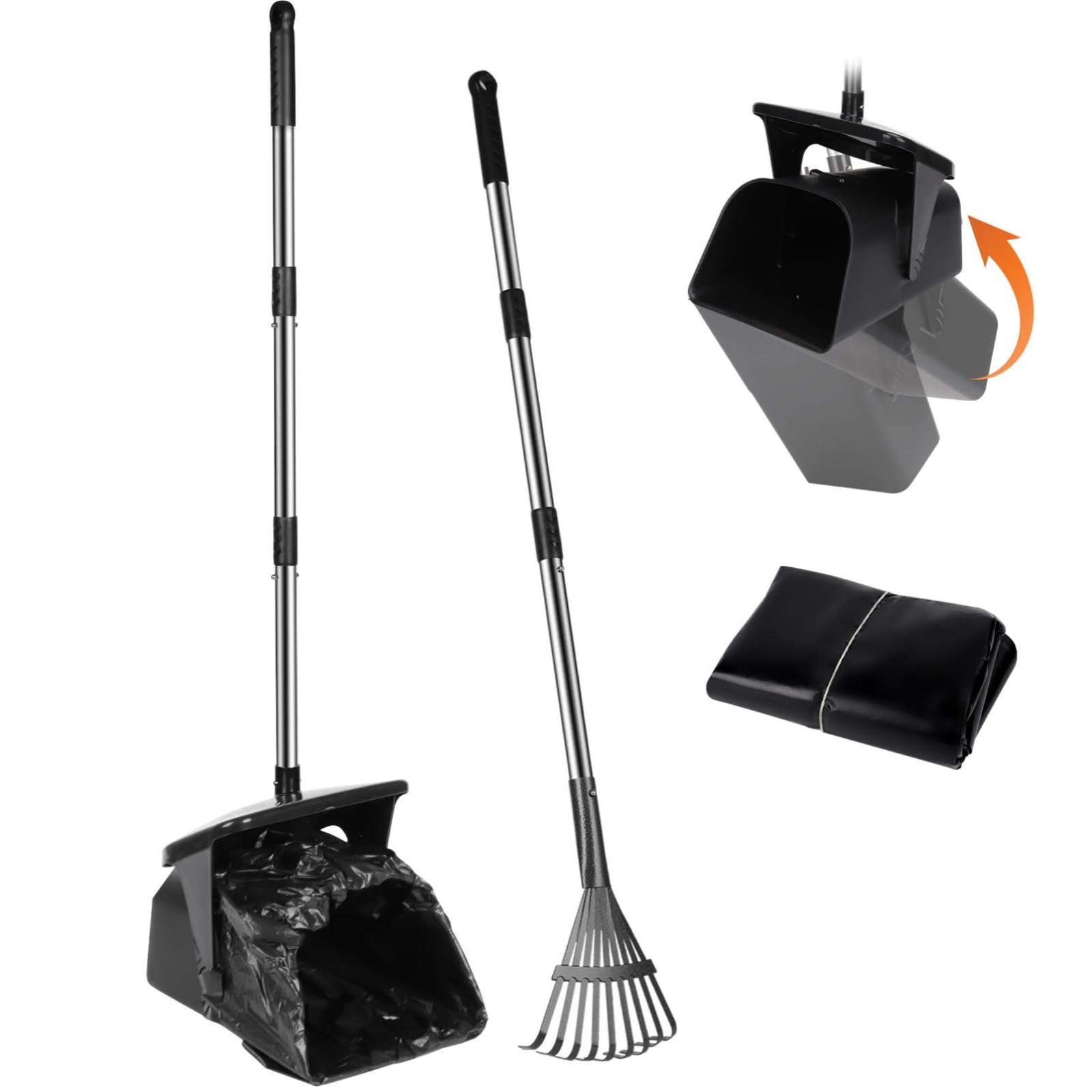 Dog Poop Scooper with 20 Bag Attachment Long Handle Swivel Bin, Rake Heavy Duty Pooper Scooper for Large Medium Dogs Easy to Clean Pet Accessory Pet Waste Removal Solution for Yard, Grass, Gravel