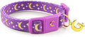 WAAAG Cat Collars, Gold Moons and Stars Cat Collar, Safety Breakaway Cat Collar, Glow in The Dark (Standard 9"-15" Neck, Lavender)