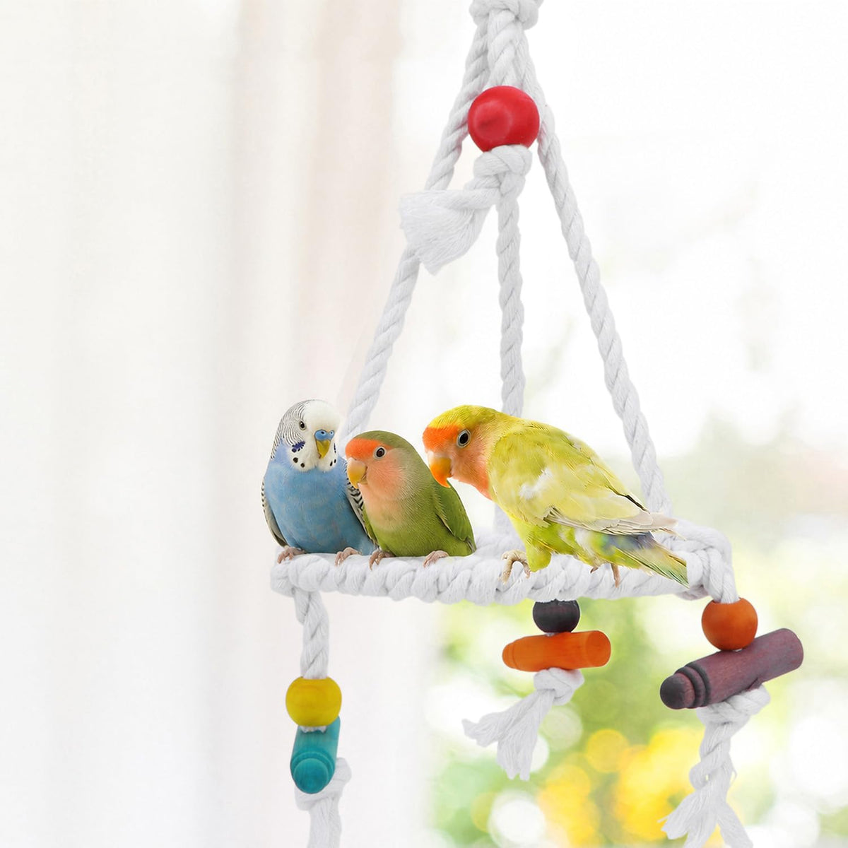 Hypeety Bird Swing Multi Birds Cotton Rope Round Hanging Hammock Perch Toy