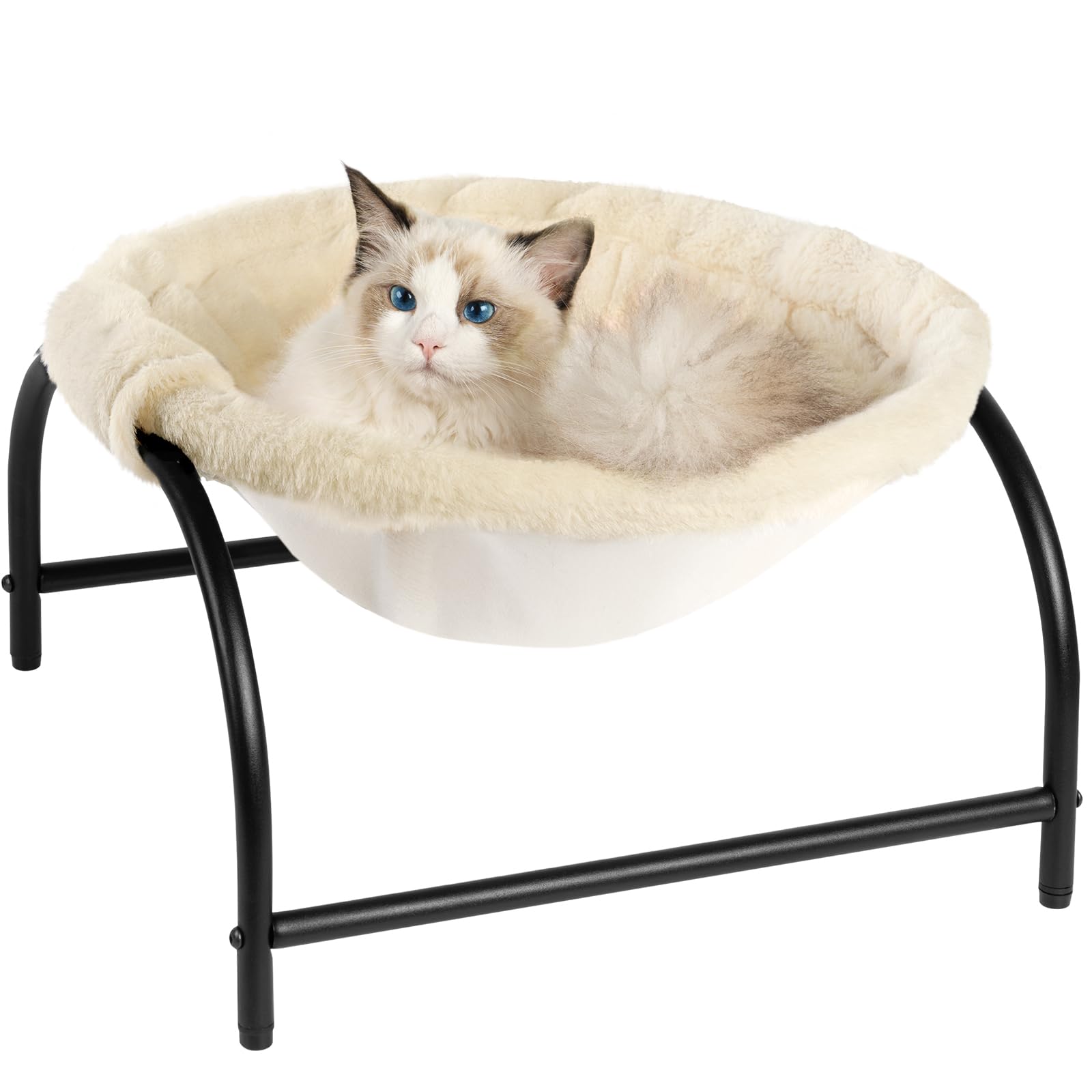 JUNSPOW Cat Bed Dog Perch Pet Hammock, 16.9in x 16.9in x 9.5in, Grey+Fur