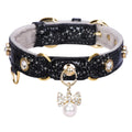 PetsHome Cat Collar, Dog Collar, [Bling Rhinestones] PU Leather Adjustable Pet Collar with Luxury Pendant for Big Cat and Small to Medium Dog Small Black