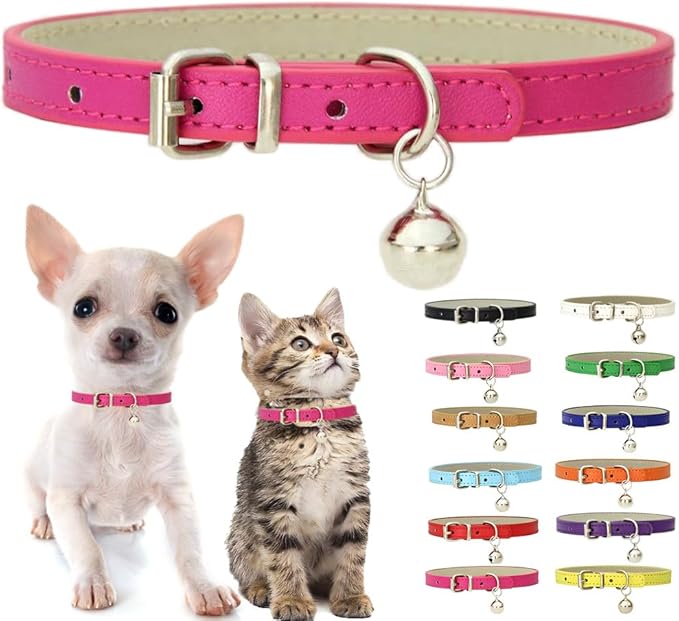 Black XS Dog Collar with Bell, Soft Pu Leather Cat Kitten Collars X-Small