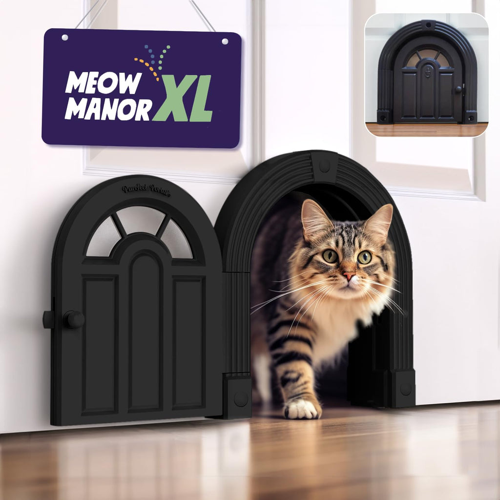 Purrfect Portal Meow Manor® Extra Large Interior Cat Door – No-Flap Pet Door for Interior Doors, Easy DIY Installation, Cat Door for Cats up to 30 lbs, Black